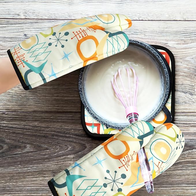 Mid Century Modern Oven Mitts and Pot Holders Sets Washable Oven Gloves Heat - Image 7