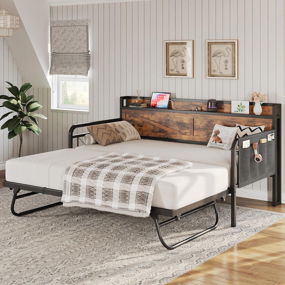 LIKIMIO Twin Daybed with Pop Up Trundle & Charging Station & Storage ...