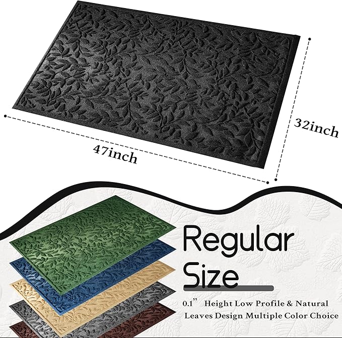 Black Leaves Outdoor Indoor Entrance Door mat, Absorbent Durable Heavy Duty - Image 2