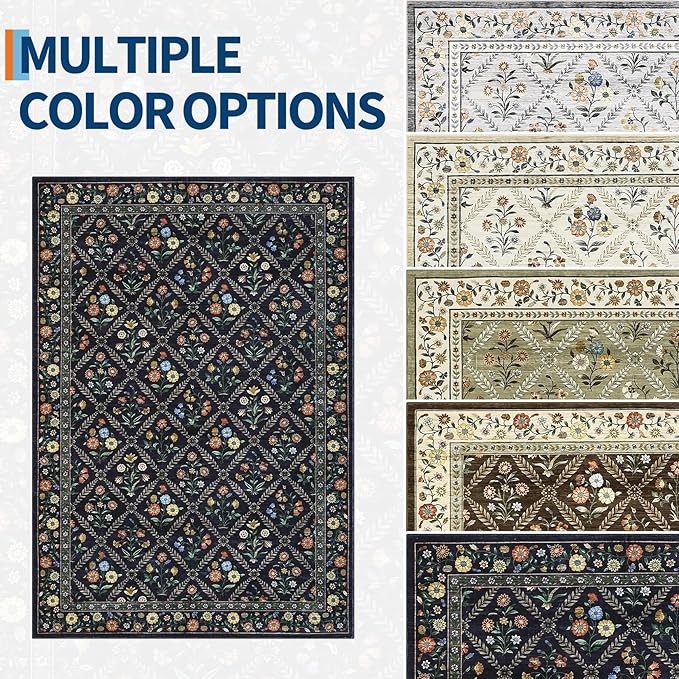 GarveeHome Grey Floral Rug 4x6 Rug Machine Washable Area Rug - Image 8
