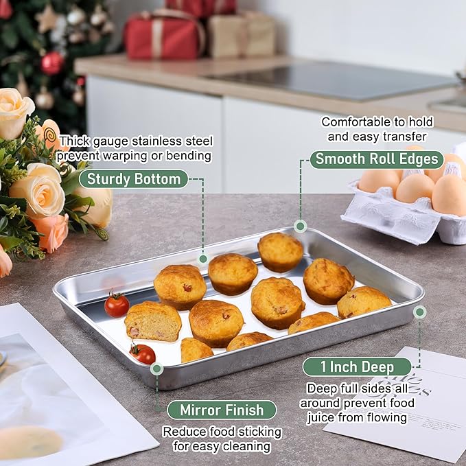 Homikit Cookie Sheet with Rack, 10 x 8 Inch Stainless Steel Small Baking Sheet - Image 5