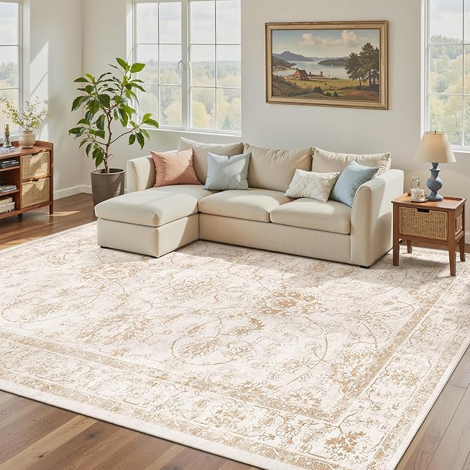Madane Washable 6x9 Area Rugs for Living Room, Vintage Natural Rug by Madane