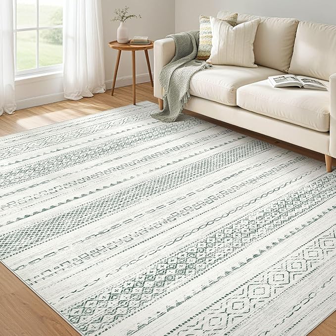 Nakagishi Green Rug Living Room Rugs: 7x9 Washable Boho Large Neutral Soft by NakagishiAreaRug