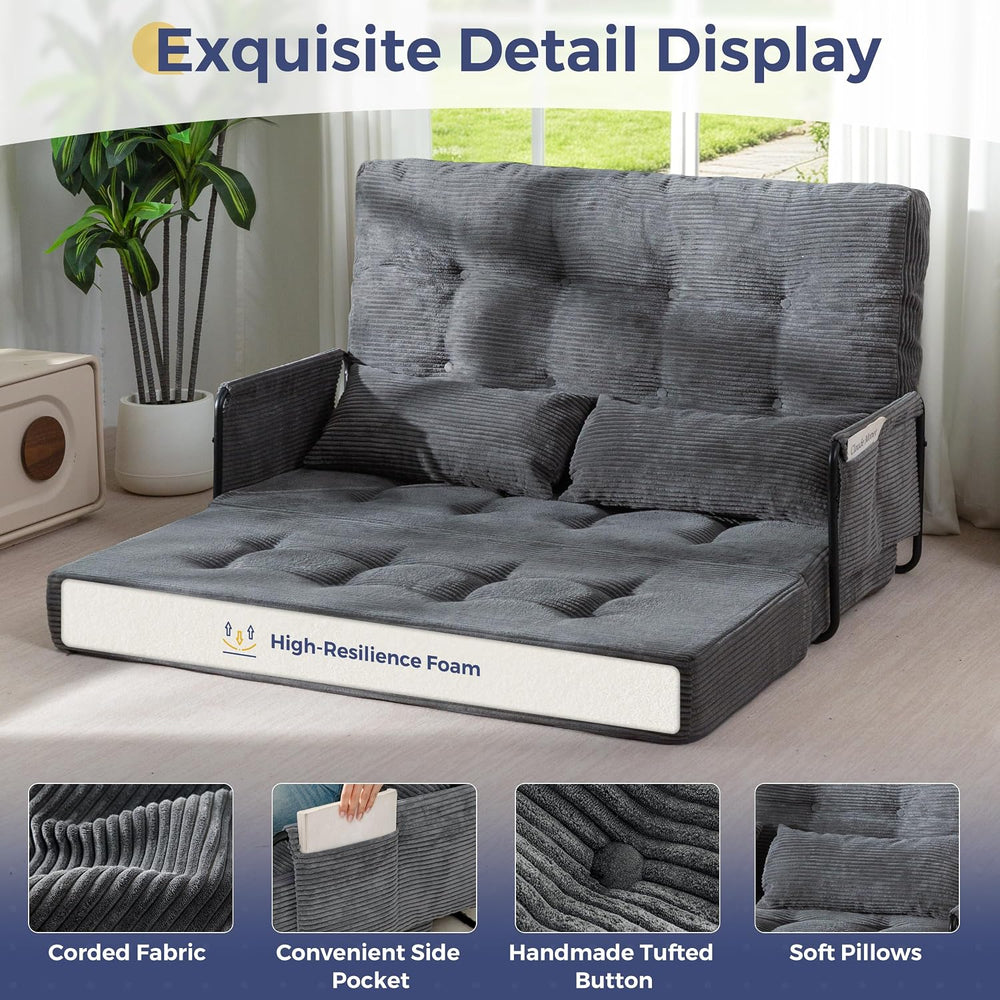 MAXYOYO Adjustable Folding Sofa Bed Couch with 2 Pillows, Dark Grey | Multi-F...