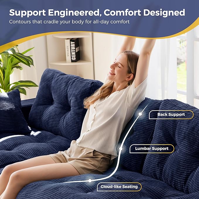 MAXYOYO 104" L Shaped Modular Sectional Sofa with Ottoman, Tufted Bonele...