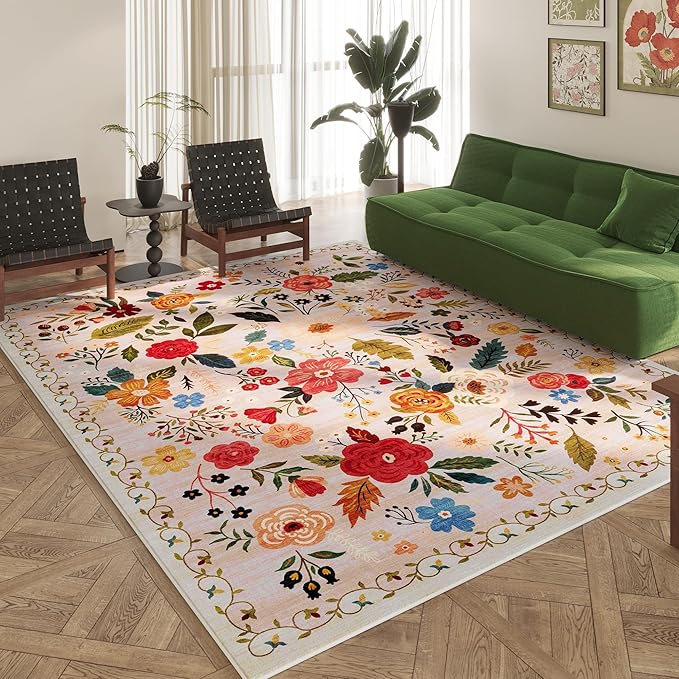 Rugcomf Living Room Rug 6x9 Rug Machine Washable Boho Area Rug Non Slip Floral - Image 4
