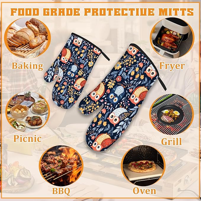 Colorful Cute Owl Oven Mitts and Pot Holders, Heat Resistant Oven Mitts Gloves - Image 5