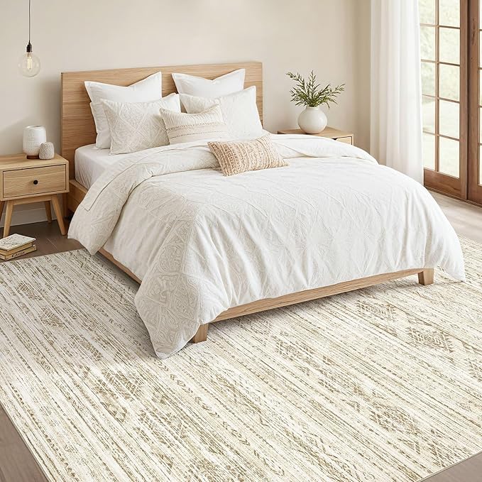Nakagishi 7X9 Area Rug Living Room: Washable Boho Large Neutral Modern Soft - Image 5