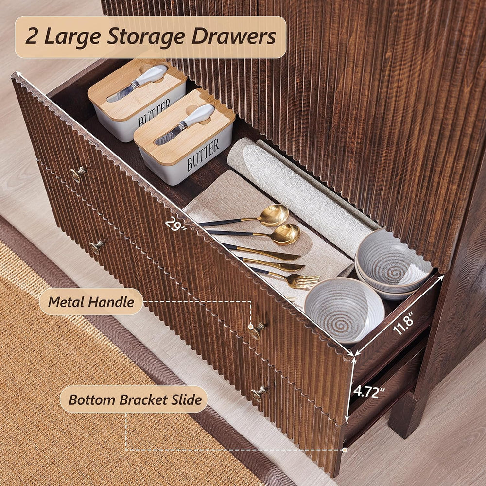IFGET 71" Tall Arched Pantry Cabinet, Fluted Kitchen Storage Cabinet wit...