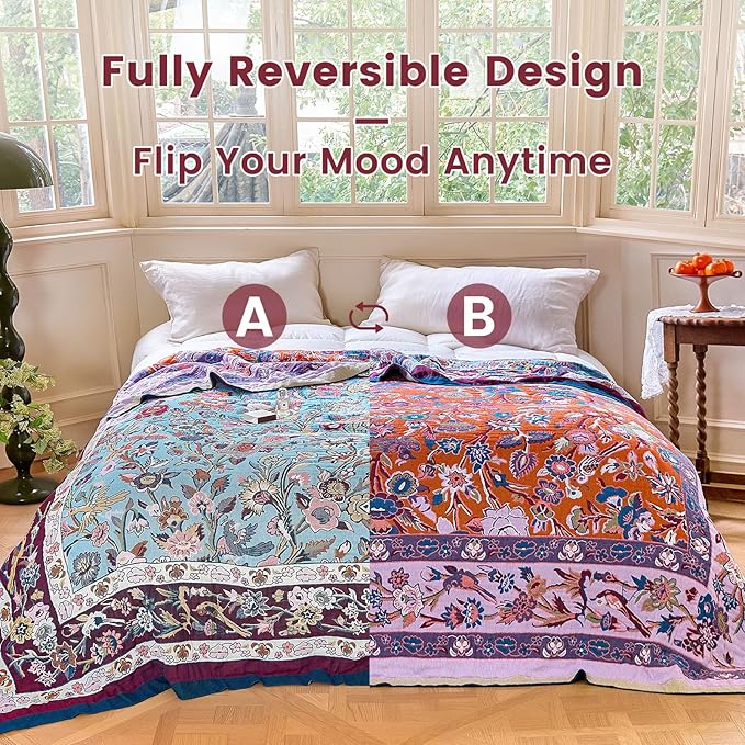 MSGKV Boho Throw Blanket for Couch 50"x60" 100% Cotton Sofa Floral Bird Blanket - Image 4