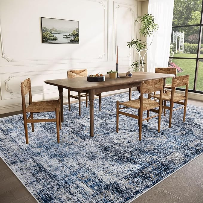 Area Rug 8x10 Washable Rug, Vintage Boho Medallion Rugs Non-Slip Soft Low Pile - Image 3
