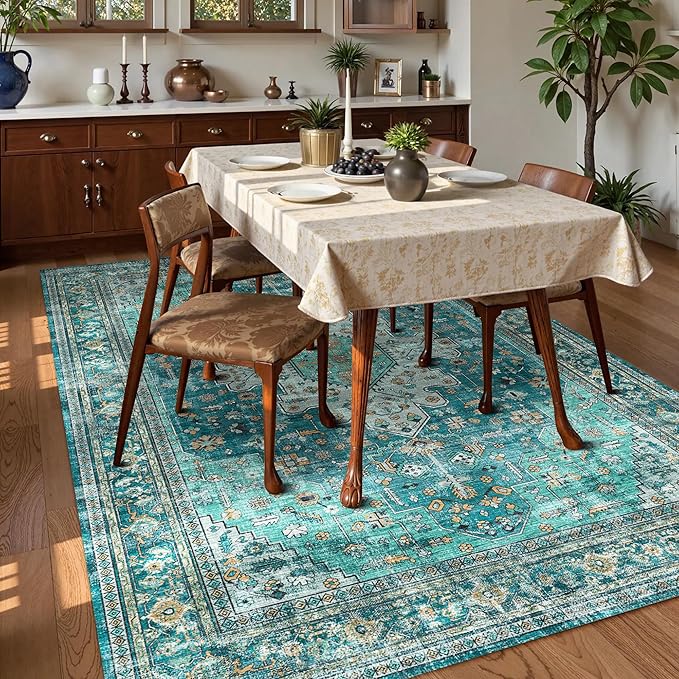 Washable Area Rug 5' x 7' Vintage Traditional Persian Mat - Image 3