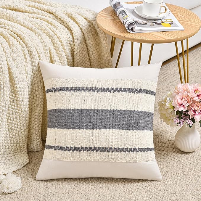 Fancy Homi Set of 1 Neutral Grey Farmhouse Big Decorative Throw Pillow Covers by Fancy+Homi