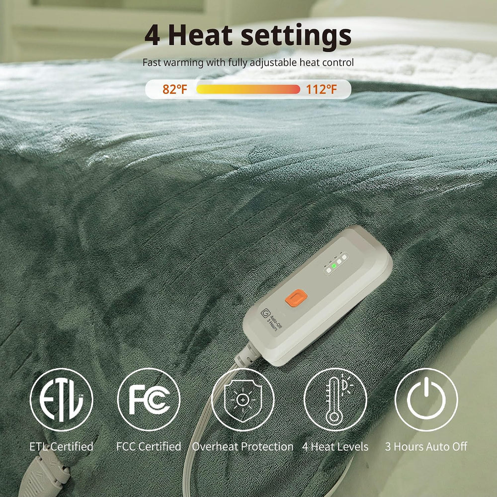 GOTCOZY Heated Blanket-Soft Plush Electric Blanket 50"X60"(Green)