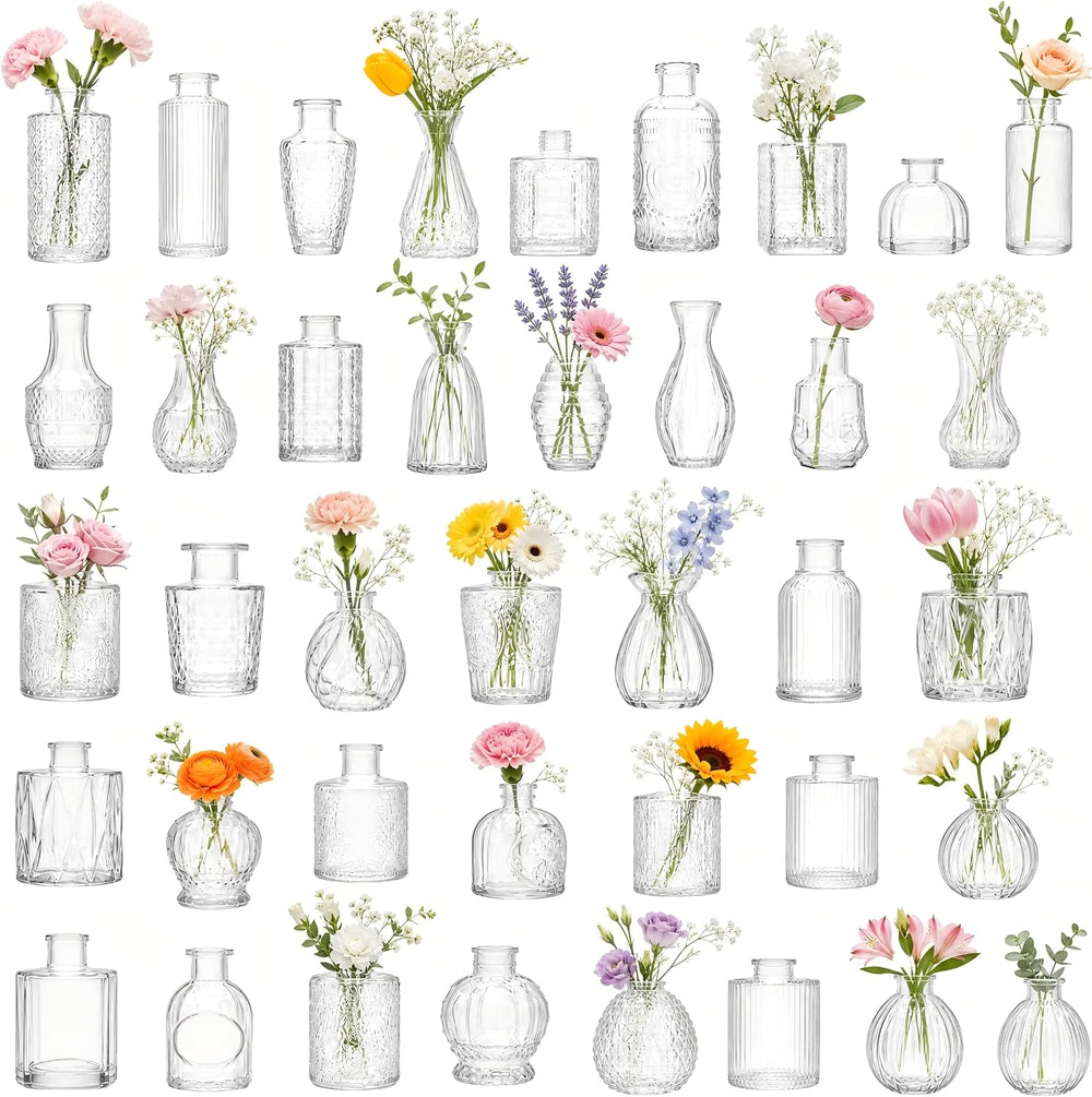42 Pcs Clear Glass Bud Vases in Bulk,Small Vintage Flower Vases