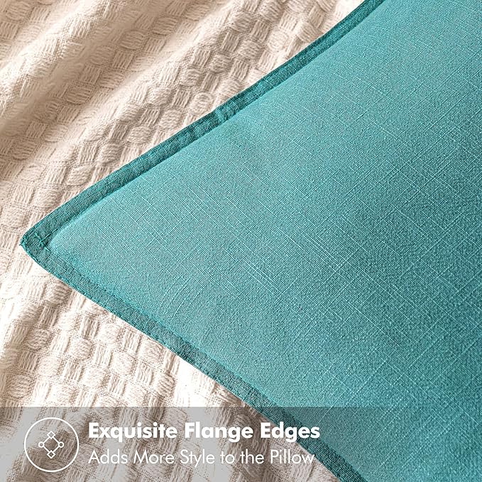 MIULEE Decorative Linen Euro Sham Pillow Covers 24x24 Turquoise ​Boho - Image 2