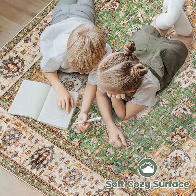 Area Rug 6x9 Washable Rug, Vintage Boho Medallion Rugs Non-Slip Soft Low Pile - Image 4