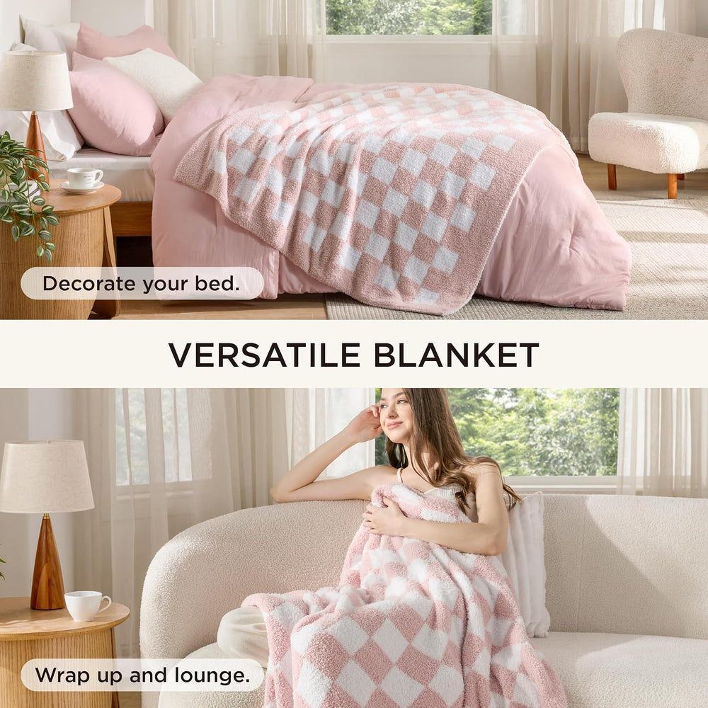 Bedsure Twin Comforter Set with Checkered Throw Blanket for Couch - 3 Pieces,...