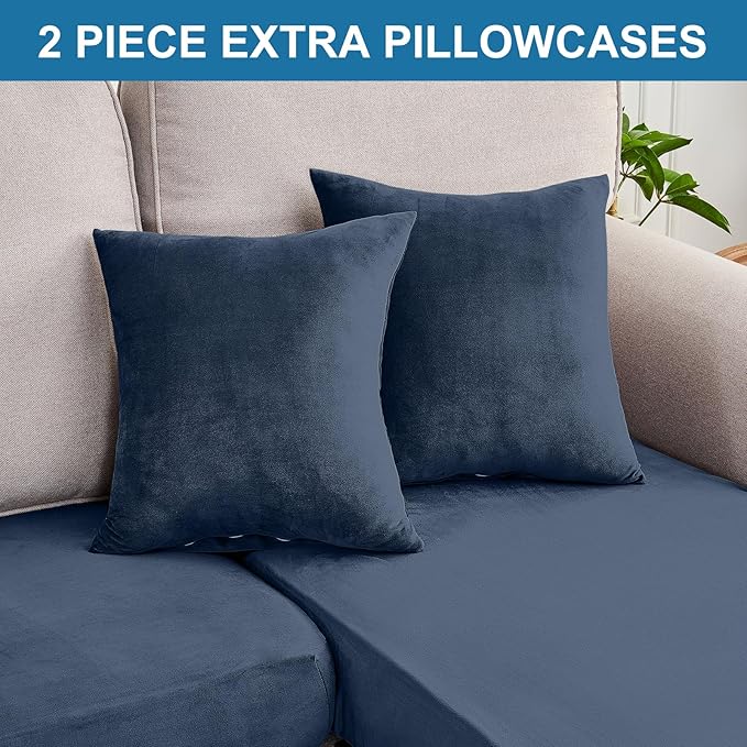 Couch Cover 4-Piece Elastic Velvet Couch Cushion Covers & Chaise Slipcovers - Image 7