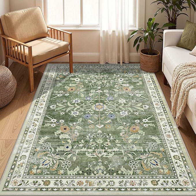 Yamaziot Washable Area Rug 4x6, Non-Slip Boho Floral Living Room Rug by Yamaziot