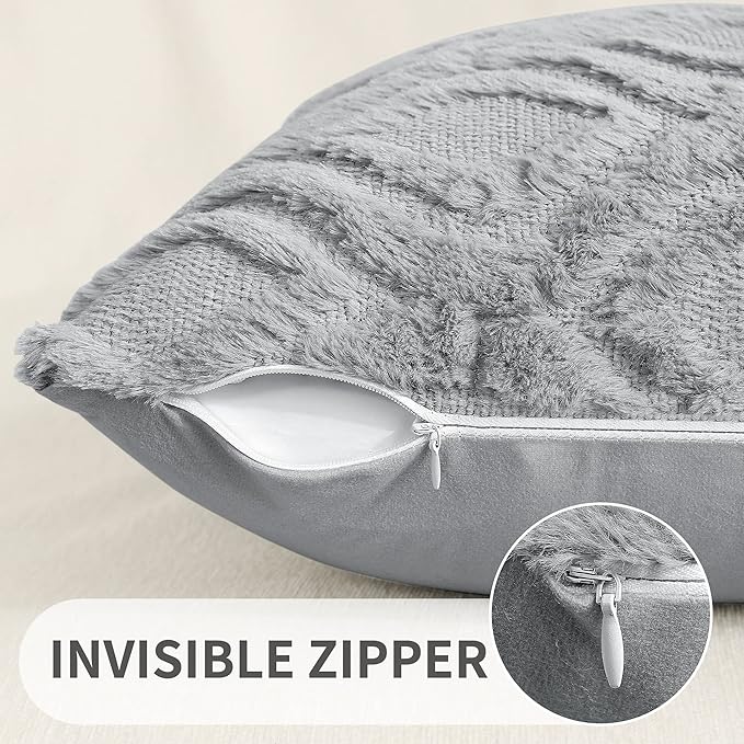 decorUhome Throw Pillow Covers 22x22 Inch Set of 2, Soft Plush Faux Wool Grey - Image 3