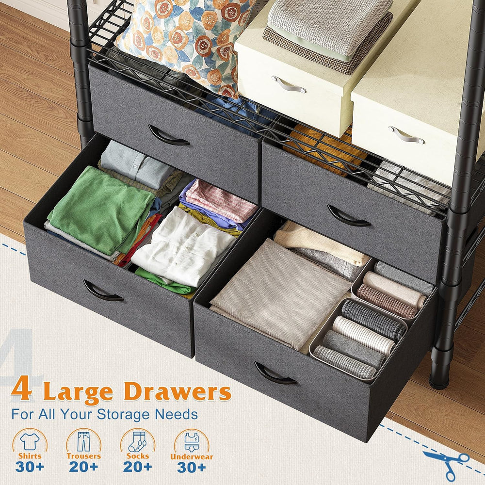 Raybee Clothes Rack, Heavy Duty Portable Closet with 4 Drawers 4 Shelves