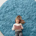 OLANLY Slate Blue Round Rugs for Bedroom by OLANLY