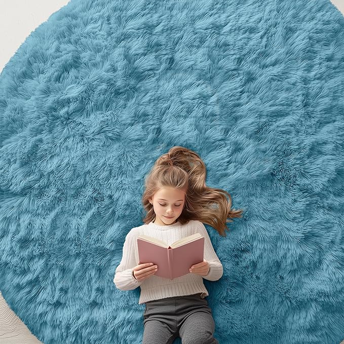 OLANLY Slate Blue Round Rugs for Bedroom - Image 7