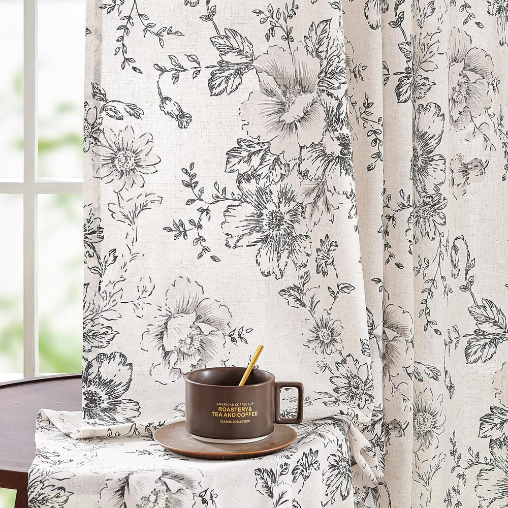 jinchan Floral Linen Curtains 84 Long for Living Room 2 Panels