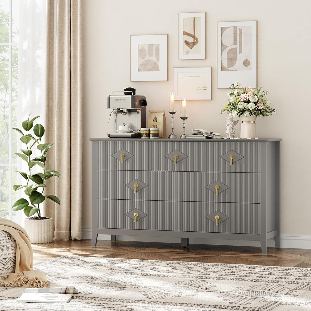 GarveeHome Fluted Dresser for Bedroom, Chest Organizer Unit with 7-Drawer