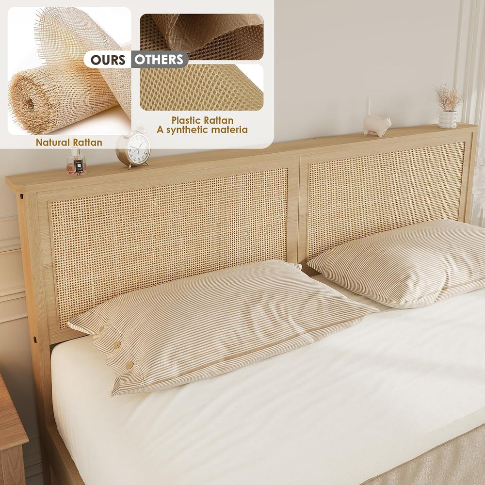 GarveeHome Rattan Full Bed Frame with 2 Storage Drawers and Led Lights