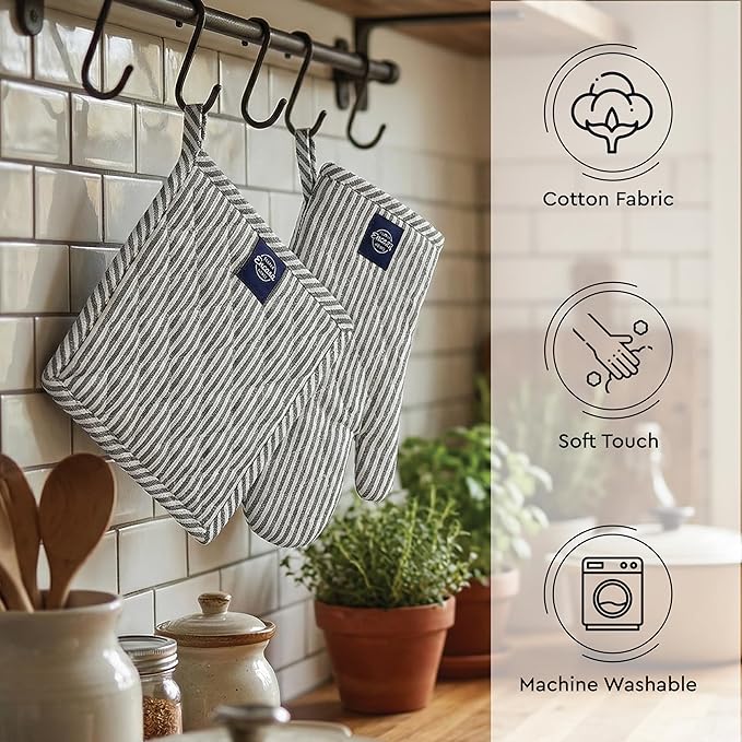 Encasa XO Heat Resistant 100% Cotton Oven Glove & Potholder Set - Image 3