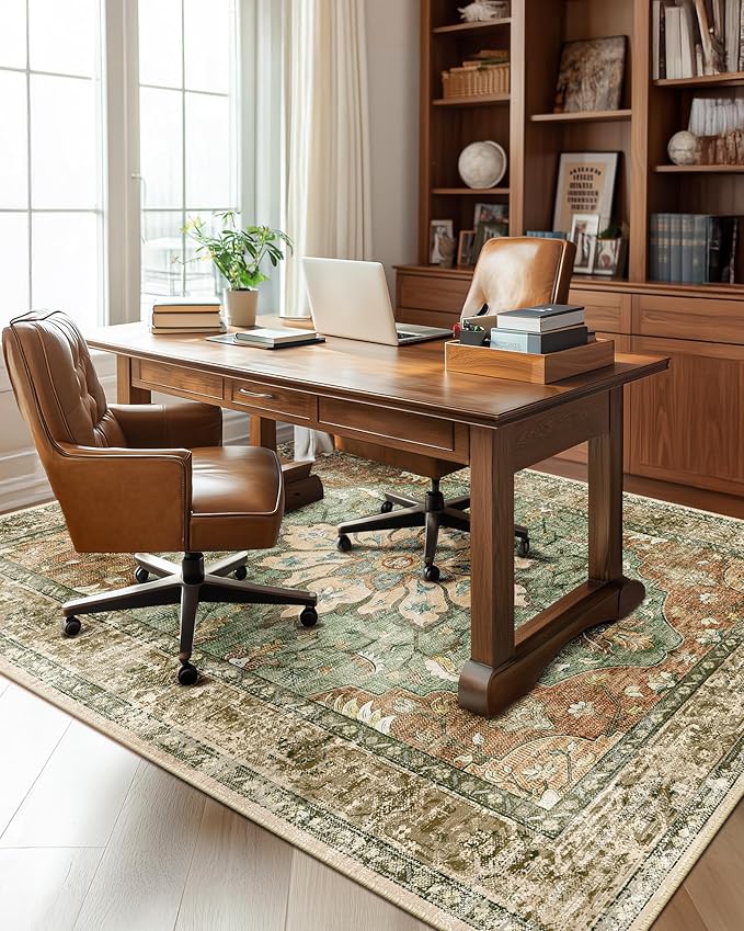 Area Rugs 5'x8' Washable Non-Slip, Floral Vintage Distress Print Pattern - Image 9