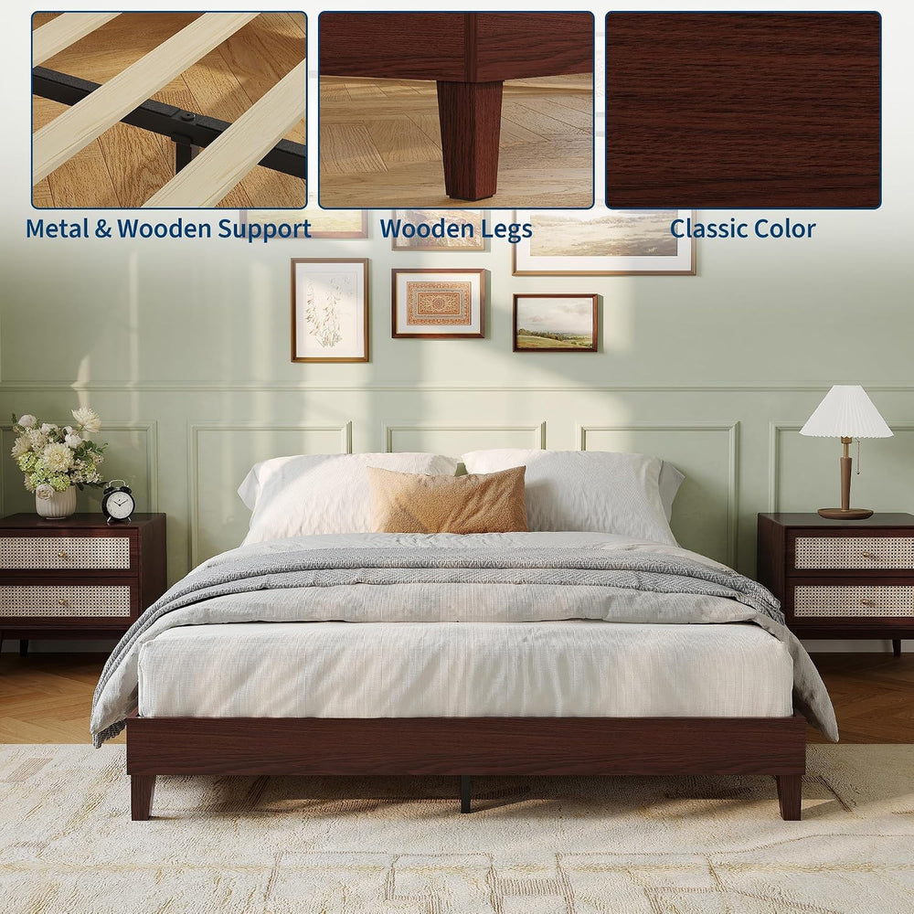 IDEALHOUSE Full Size Bed Frame,9 Inch Natural Sturdy Wood Platform Bed