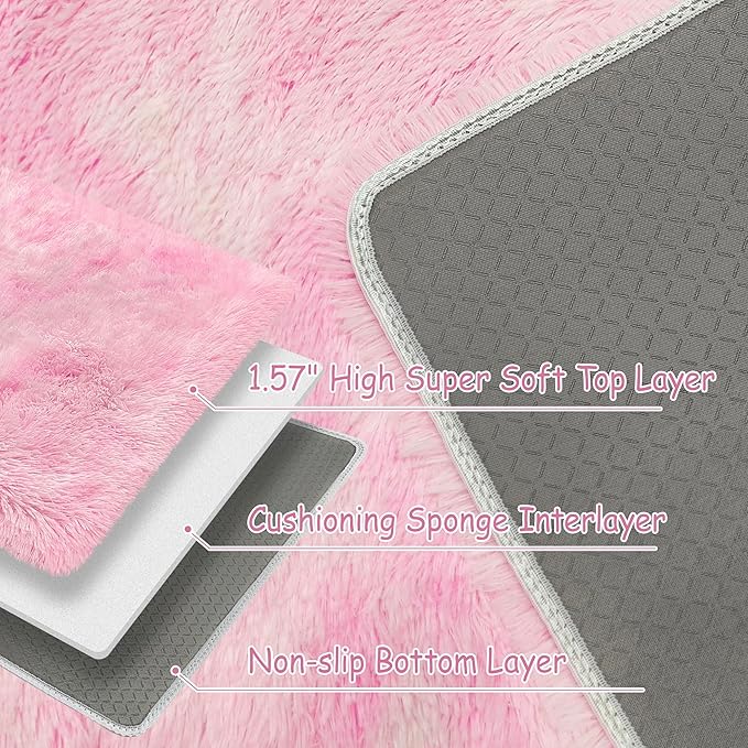 Small Area Rug for Bedroom 2x3ft Mini Tie-Dye Pink Fluffy Rug Mat Bedside Throw - Image 5