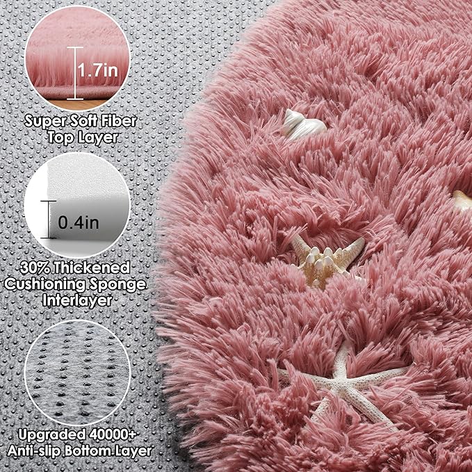ONASAR Blush Round Rugs 6ft for Living Room Bedroom, Fluffy Circle Area Rug for - Image 2