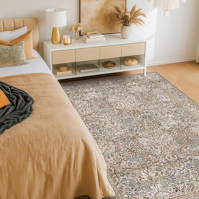 5x7 Washable Moss Green Oriental Area Rug - Image 3