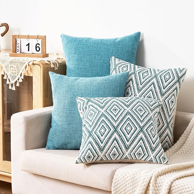 HPUK Decorative Throw Pillow Covers Set of 4 Geometric Design Linen Cushion - Image 5