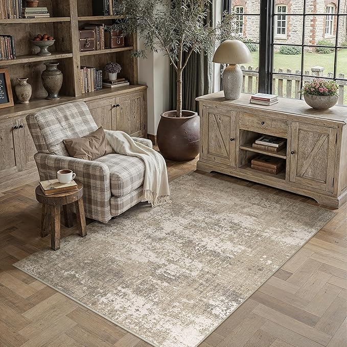 PureCozy Beige Area Rug 5x7 Machine Washable Modern Abstract Living Room Carpet - Image 4