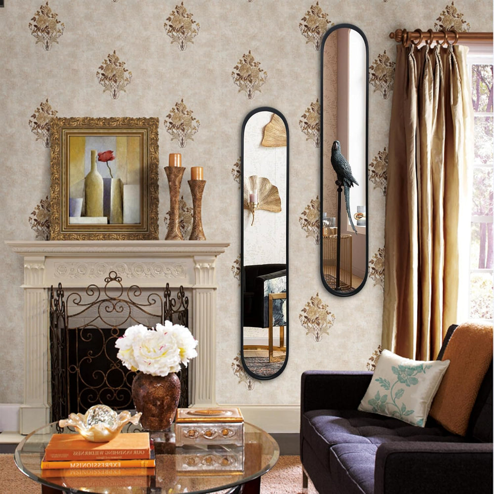 Black Full Length Oval Mirror, 2-Pack Narrow Capsule Long Mirrors with Metal ...