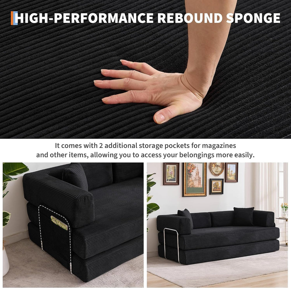 Garvee 5-in-1 Convertible Sofa Bed, 78.8" Modular Corduroy Sleeper with ...