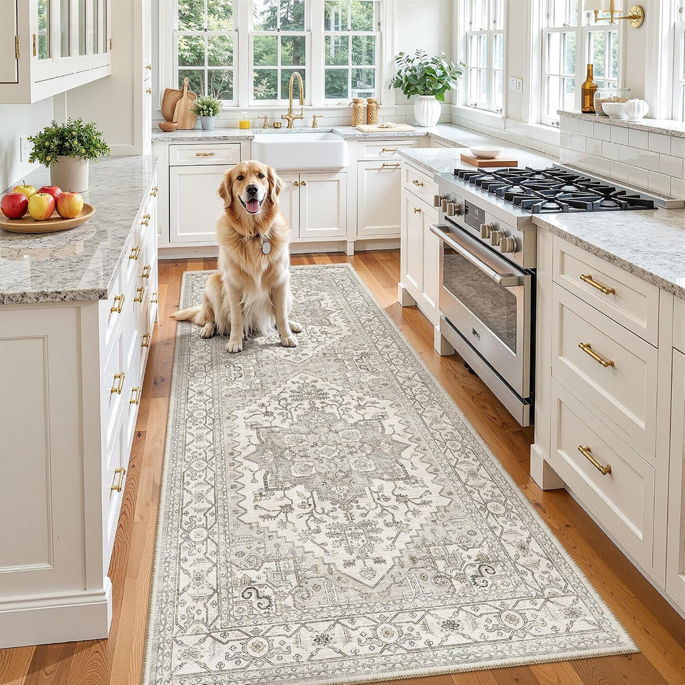 Madane Hallway Runner 3x8, Kitchen Rugs Washable Entry Rug, Beige/Brown