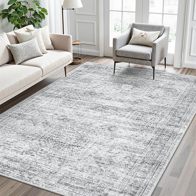 5x7 Area Rugs Gray Low Pile Indoor Washable Trendy Faded Style Rugs - Image 3