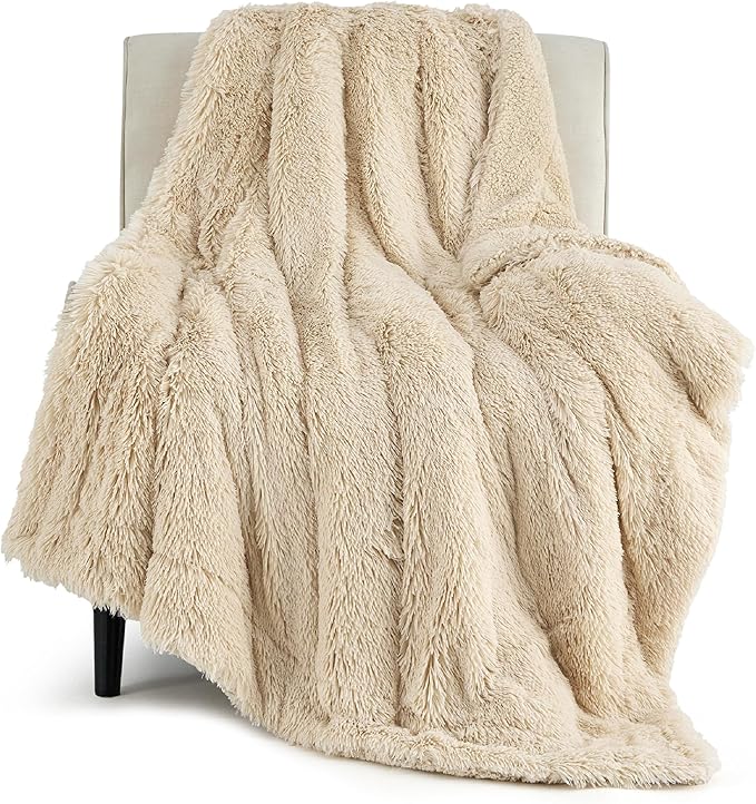 Bedsure GentleSoft Fuzzy Sherpa Faux Fur Blanket Beige Cozy Gifts by BEDSURE