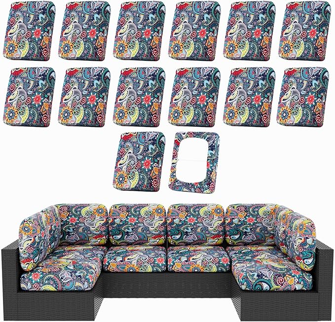 hyha 14Pcs Patio Cushion Covers, Stretch Outdoor Couch Cushion Covers by hyha