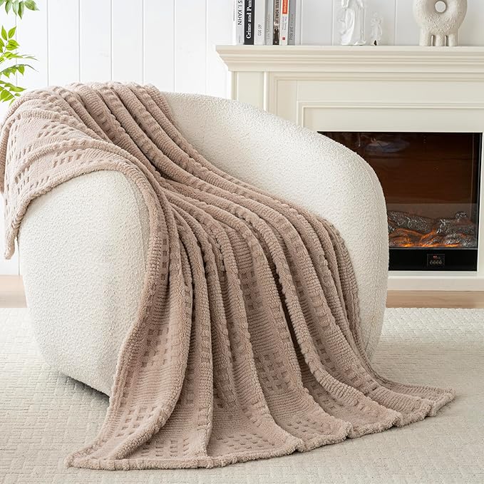 50x70 Inch Waffle Brown Throw Blanket -Fluffy Fleece, Neutral Tan Color - Image 7