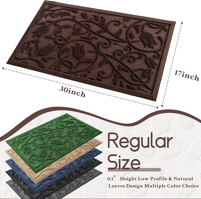 ViveNest Boho Coffee Brown Floral Leaves Outdoor Indoor Entrance Doormats - Image 2