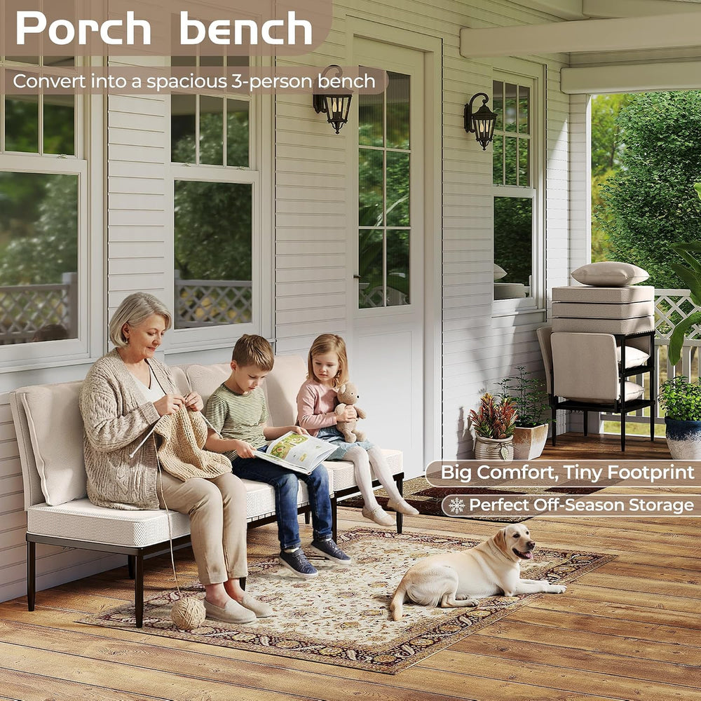 6 in 1 Outdoor Sectional, Aluminum Patio Loveseat with Coffee Table
