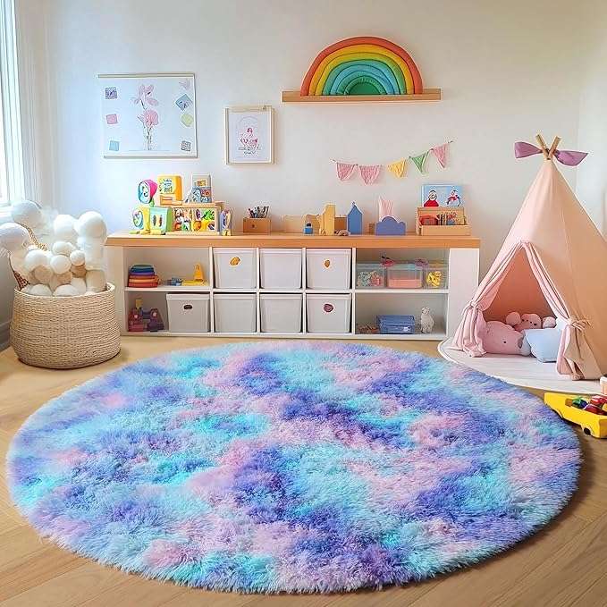 ONASAR Rainbow Round Area Rug 4ft, Soft Bedroom Circle Throw Rugs - Image 4