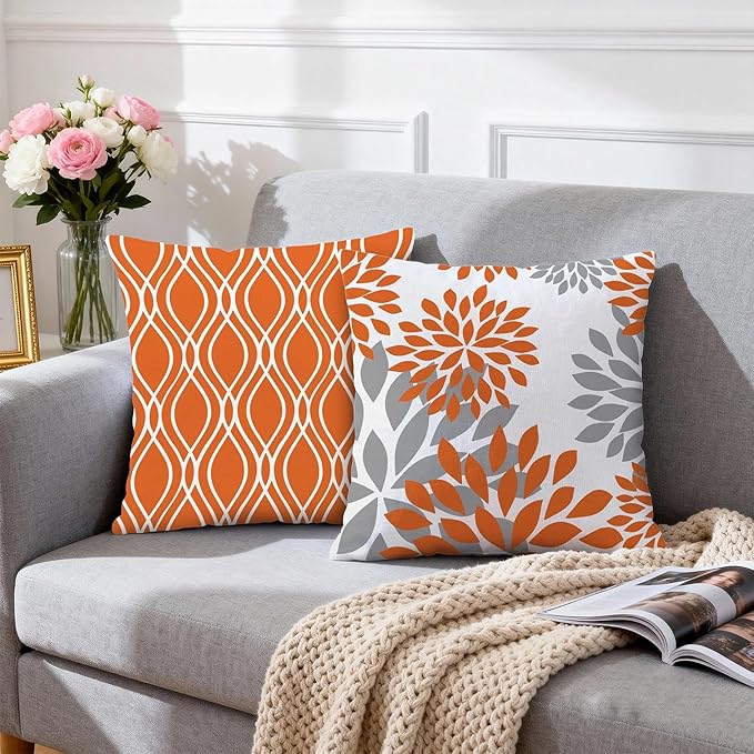 Hexagram Geometric Orange Pillow Covers 20x20 Set of 4, Decorative Outdoor Boho - Image 3